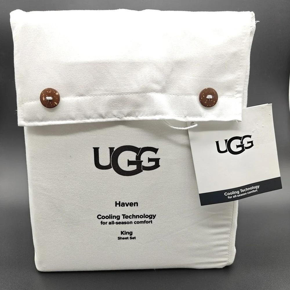 UGG Haven King Sheet Set 4 Piece Bright White Cooling All Season Bedding New